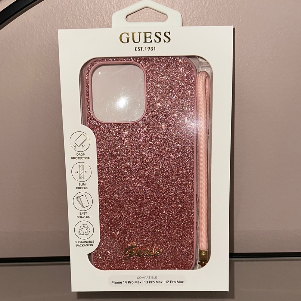 Guess Pink Glittery iPhone Case with Full Coverage